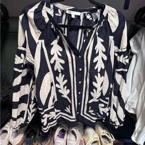 DR2 Navy and Cream Women's Blouse